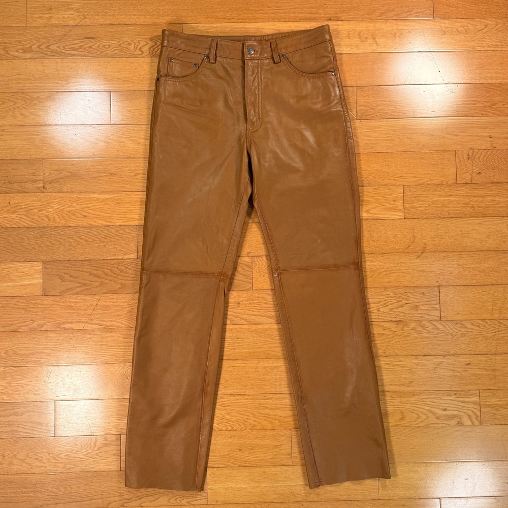 Leather Specialists Mens Tan Brown Genuine Leather Straight Leg Pants Size 32